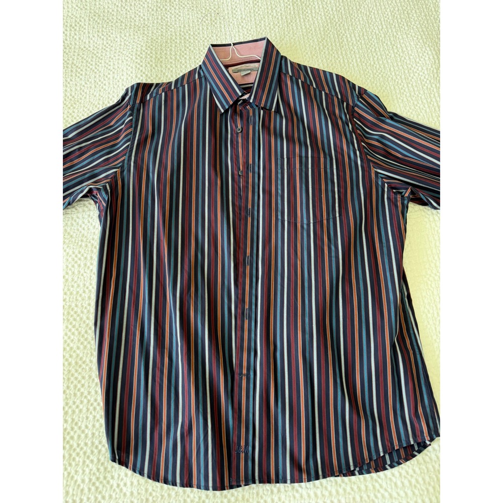 Johnston & Murphy Shirt Mens Large Multicolor Cotton Striped Tailored Fit LS
